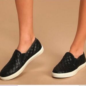 Steve Madden Black Quilted Leather Slip-On Shoes